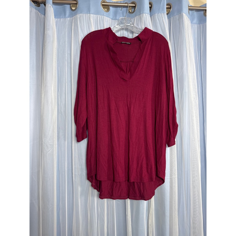 Heimish U.S.A Top Womens 1XL ST1002S PLUS Burgundy Roll Tab Sleeve EUC